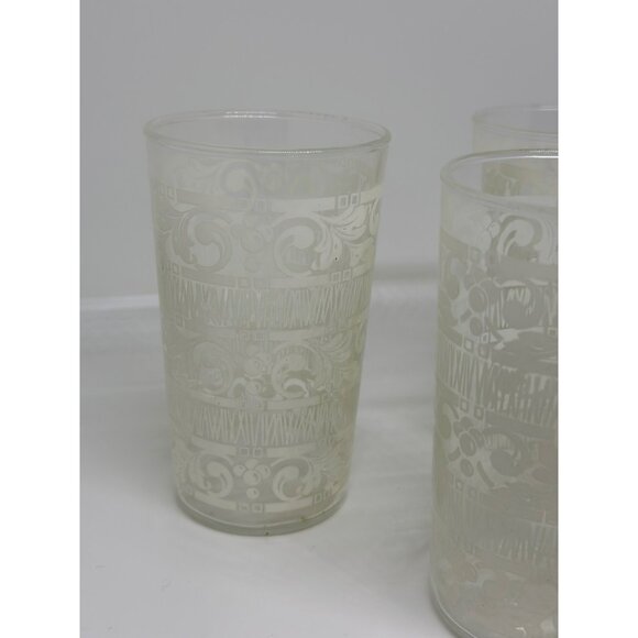 VTG Anchor Hocking White Mist Glass Tumblers | Set of 3, Floral & Scroll Pattern - Picture 3 of 8